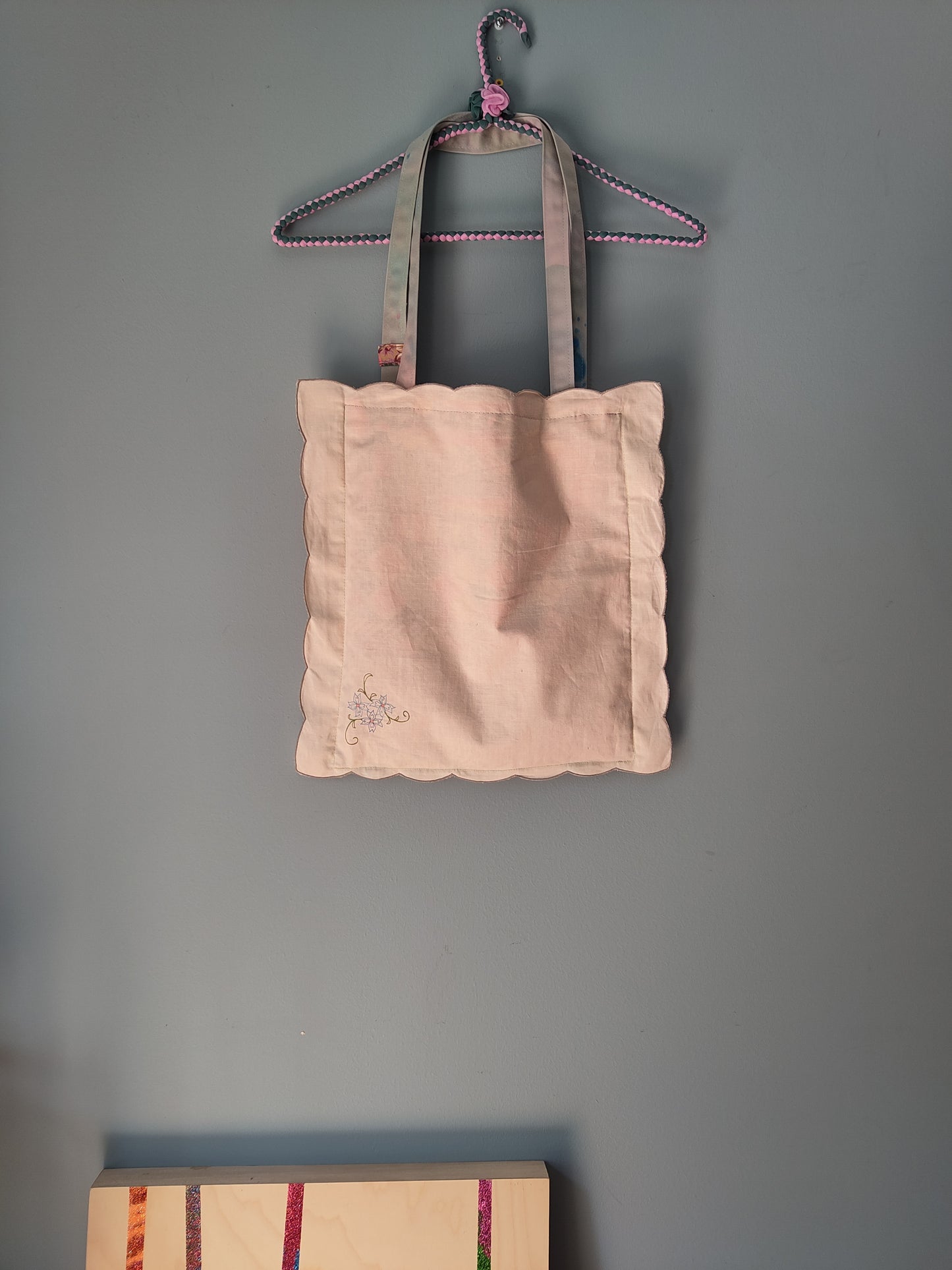 Scalloped Edge/Blue Checkered | Vintage Textile Tote