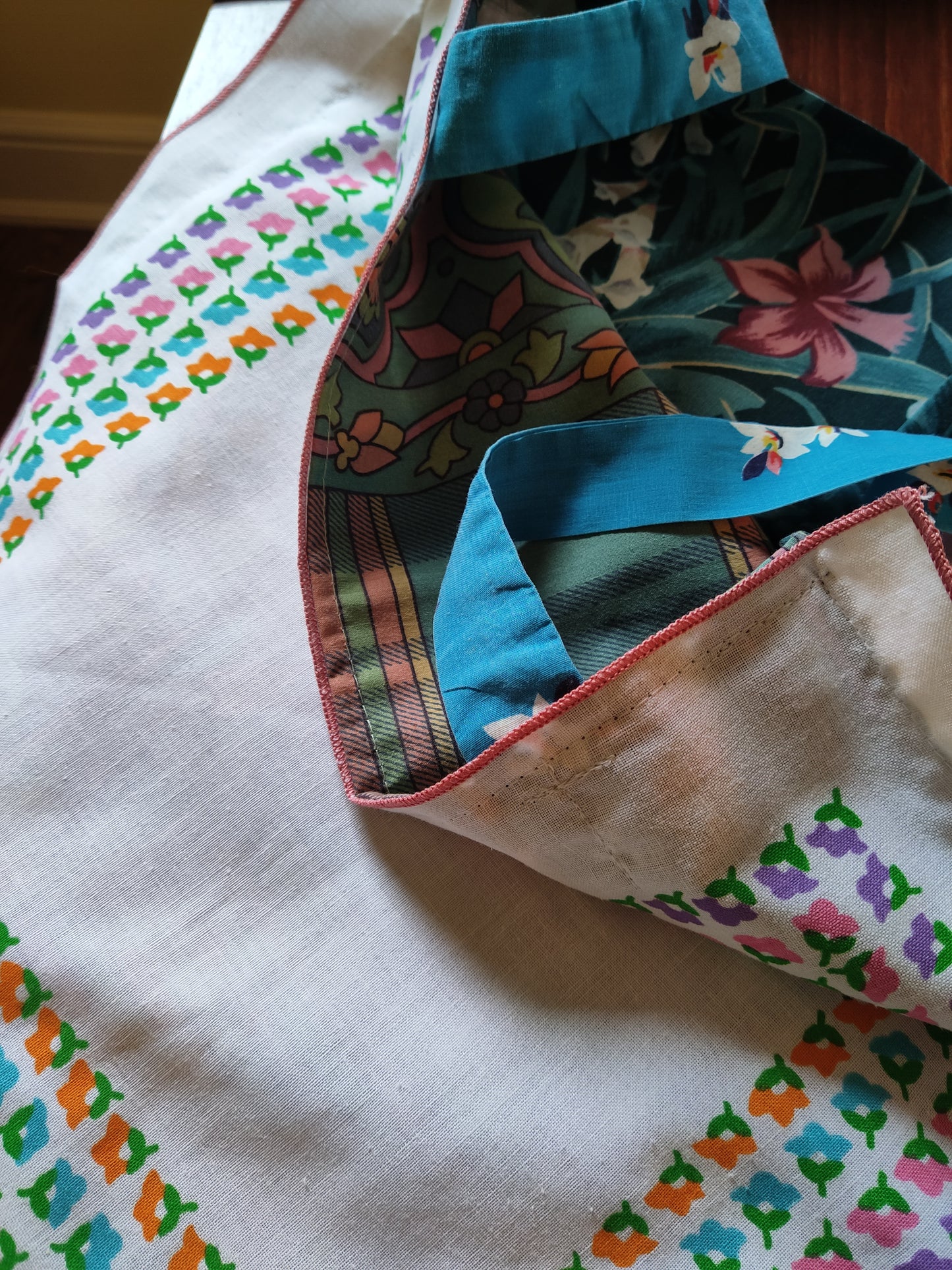 Teal Tones/70's Napkins | Vintage Textile Tote