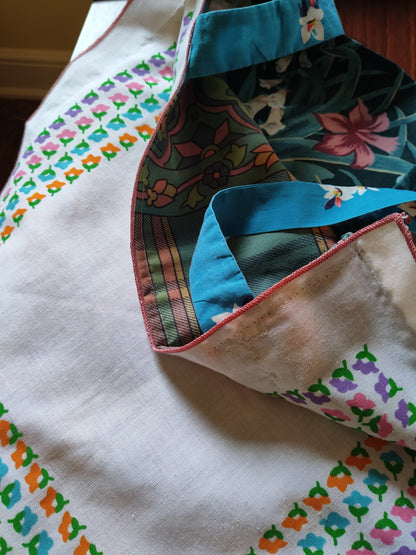 Teal Tones/70's Napkins | Vintage Textile Tote