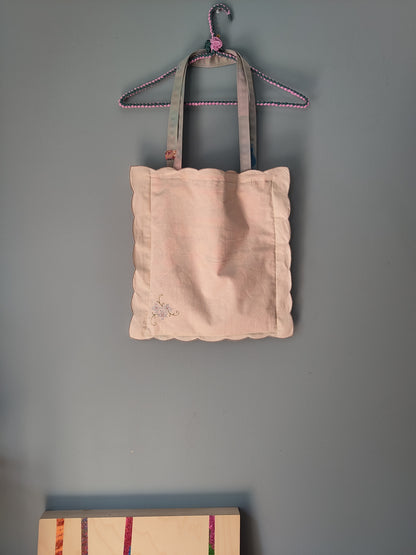 Scalloped Edge/Blue Checkered | Vintage Textile Tote