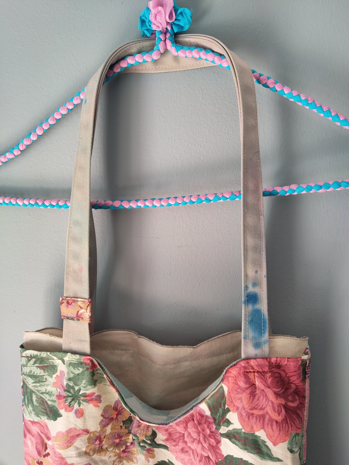 Scalloped Edge/Blue Checkered | Vintage Textile Tote