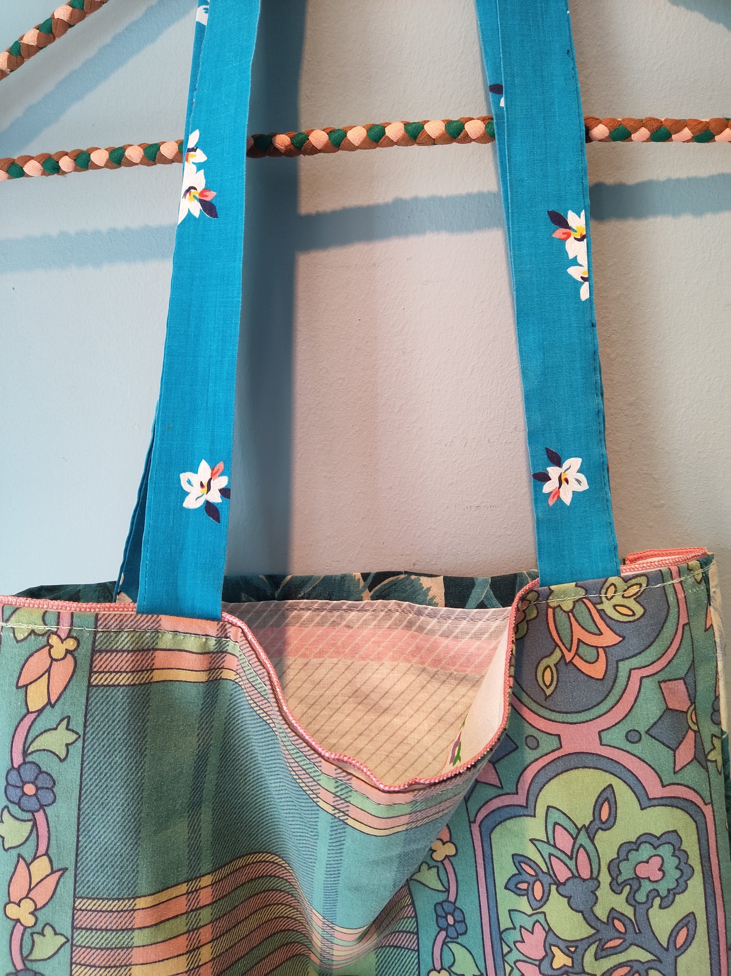 Teal Tones/70's Napkins | Vintage Textile Tote