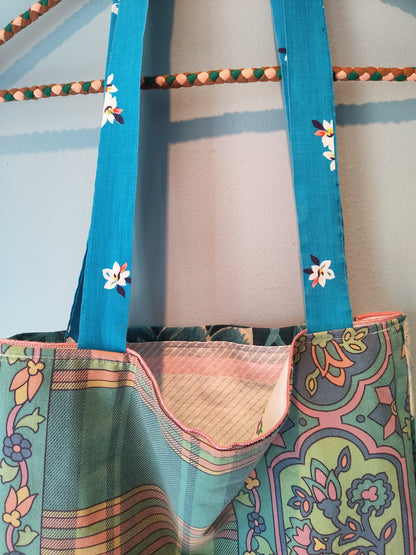Teal Tones/70's Napkins | Vintage Textile Tote