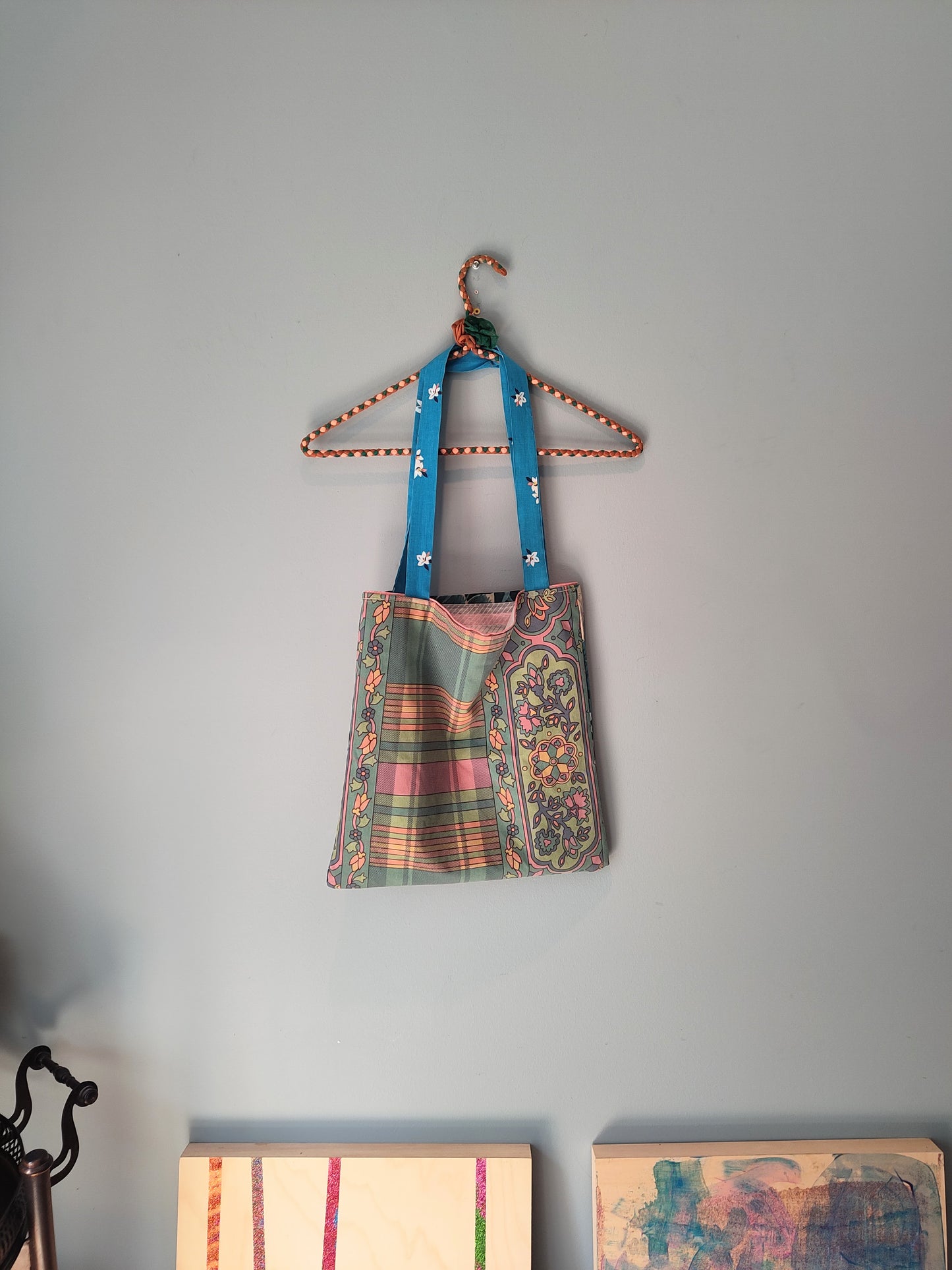 Teal Tones/70's Napkins | Vintage Textile Tote